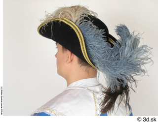  Photos Historical Musketeer in cloth armor 1 16th century Blue suit Historical clothing Medieval Musketeer caps  hats hat with feathers head 0004.jpg
